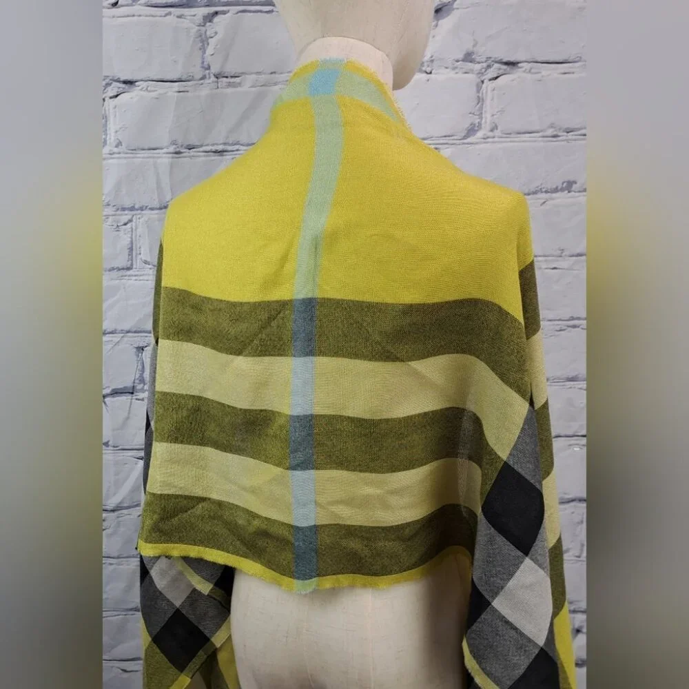 Burberry Women's Scarf Yellow Black Nova Check Silk Cashmere Italy 70" x 20" - Picture 12 of 15